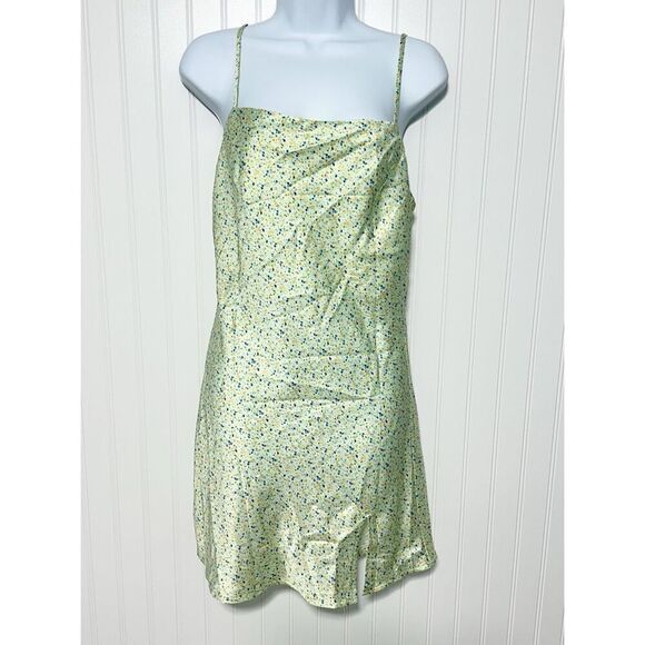 Princess Polly After Though‎ Dainty Ditsy Green Floral Satin Mini Slip Dress 6 - Picture 9 of 9